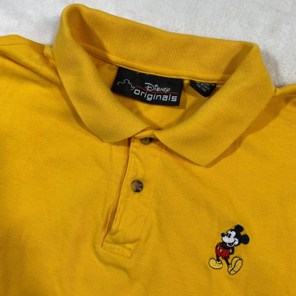 Disney Originals Mickey Mouse Polo Shirt Embroidered Yellow Cotton Mens XXL